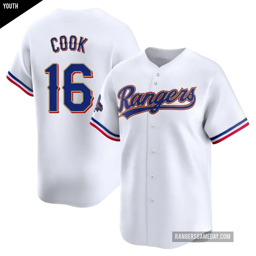 Youth Texas Rangers ＃16 Casey Cook Limited Gold White 2024 Collection Jersey