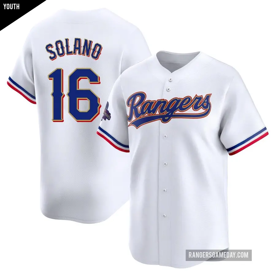 Youth Texas Rangers ＃16 Donovan Solano Limited Gold White 2024 Collection Jersey