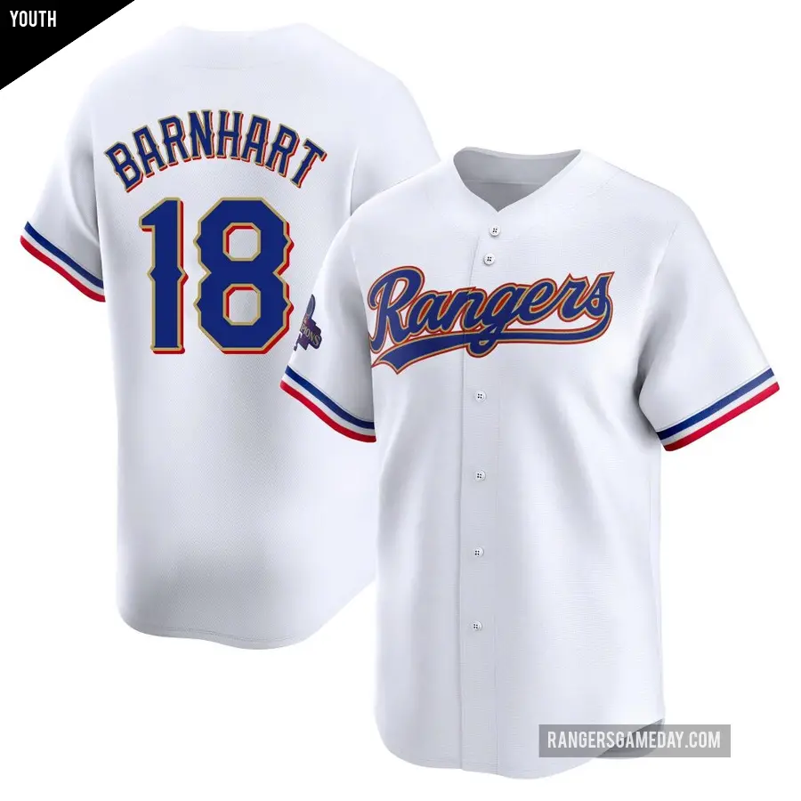Youth Texas Rangers ＃18 Tucker Barnhart Limited Gold White 2024 Collection Jersey