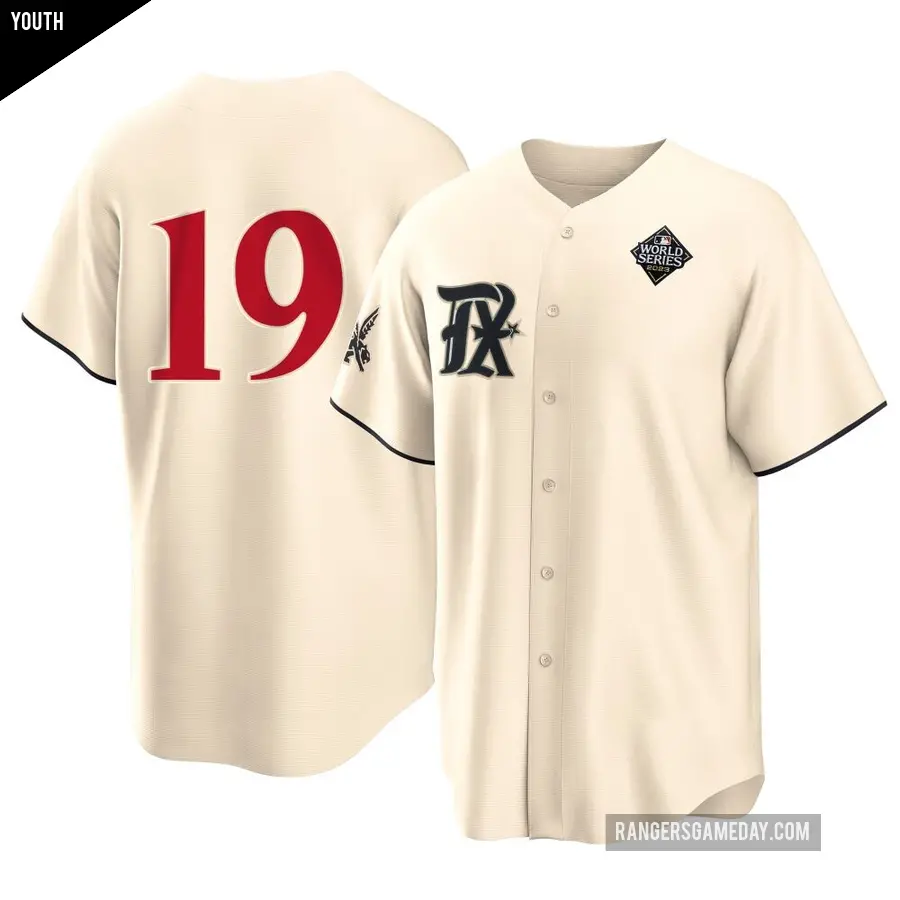 Youth Texas Rangers ＃19 Alejandro Osuna Replica Cream 2023 City Connect 2023 World Series Jersey