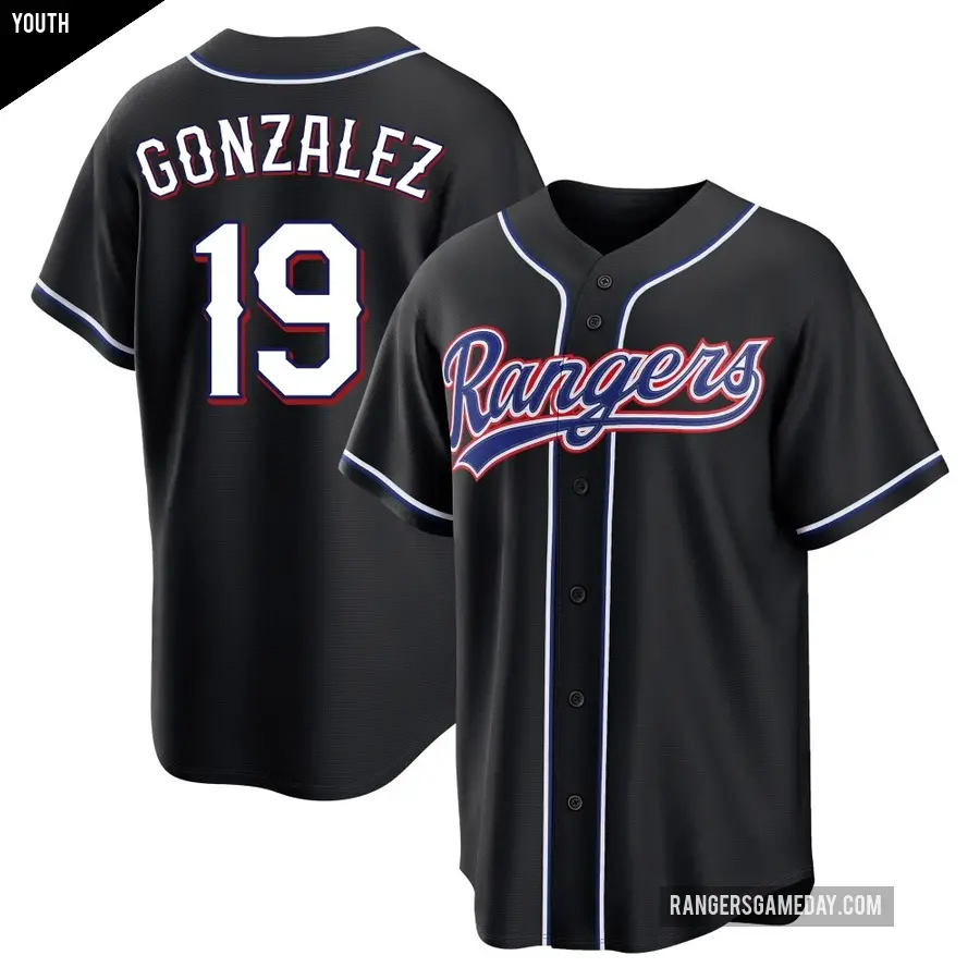 Youth Texas Rangers ＃19 Juan Gonzalez Replica Black Fashion Out Jersey