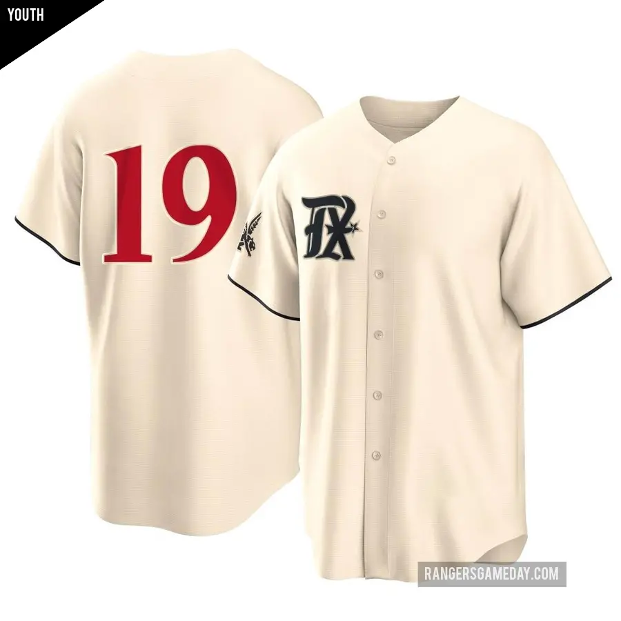 Youth Texas Rangers ＃19 Juan Gonzalez Replica Cream 2023 City Connect Jersey
