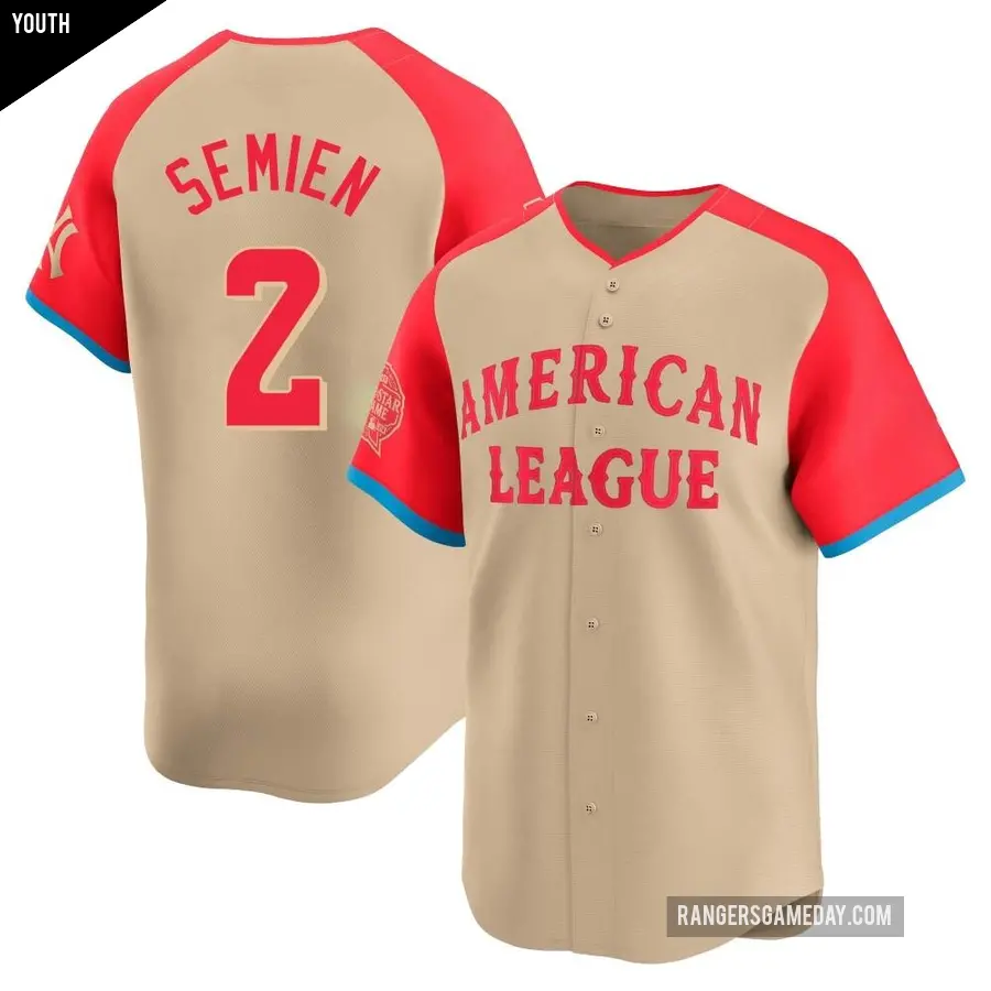 Youth Texas Rangers ＃2 Marcus Semien Limited Cream American League 2024 All-Star Game Jersey