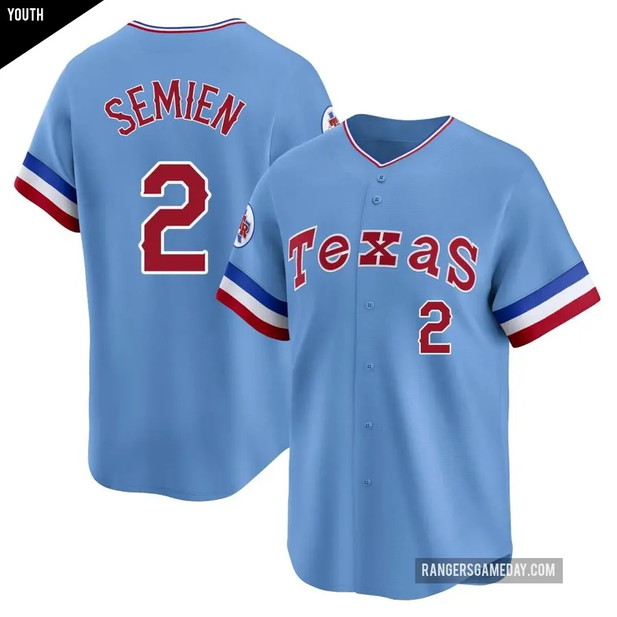 Youth Texas Rangers ＃2 Marcus Semien Limited Light Blue Cooperstown Collection Jersey
