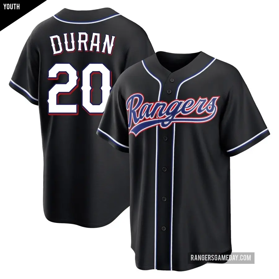 Youth Texas Rangers ＃20 Ezequiel Duran Replica Black Fashion Out Jersey