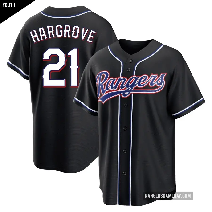 Youth Texas Rangers ＃21 Mike Hargrove Replica Black Fashion Out Jersey