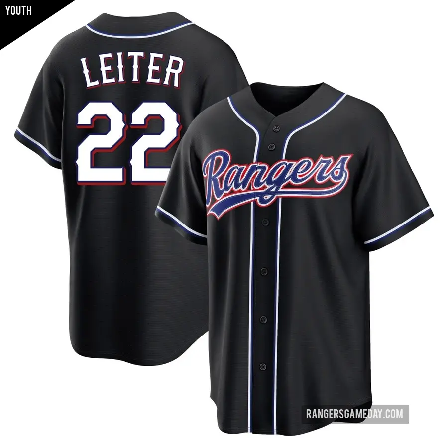 Youth Texas Rangers ＃22 Jack Leiter Replica Black Fashion Out Jersey
