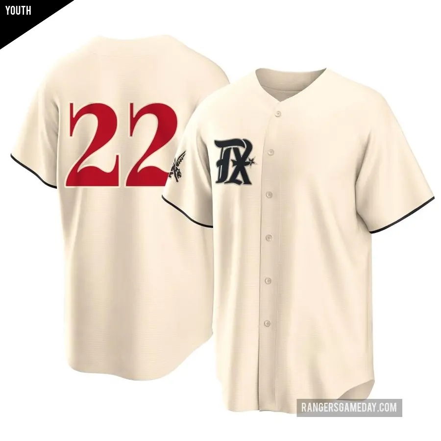 Youth Texas Rangers ＃22 Will Clark Replica Cream 2023 City Connect Jersey