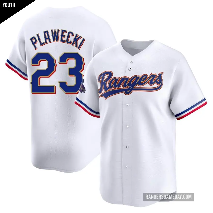 Youth Texas Rangers ＃23 Kevin Plawecki Limited Gold White 2024 Collection Jersey