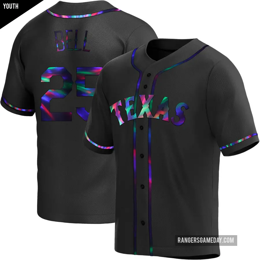 Youth Texas Rangers ＃25 Buddy Bell Replica Black Holographic Alternate Jersey
