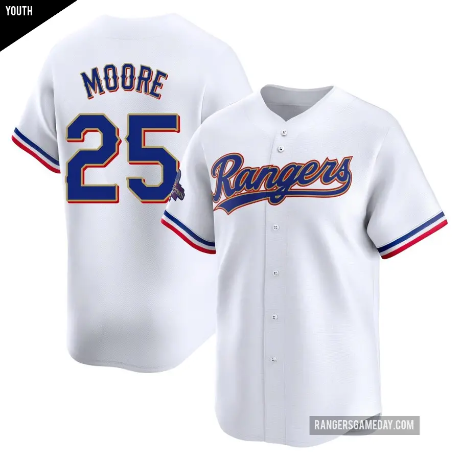 Youth Texas Rangers ＃25 Dylan Moore Limited Gold White 2024 Collection Jersey