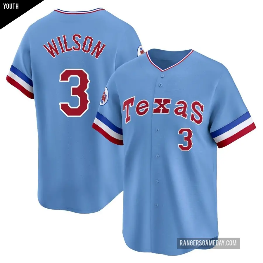 Youth Texas Rangers ＃3 Russell Wilson Limited Light Blue Cooperstown Collection Jersey