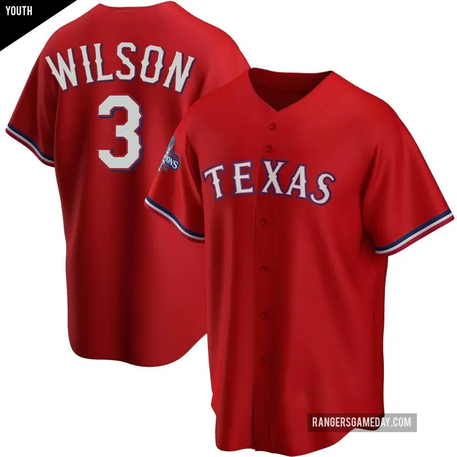 Youth Texas Rangers ＃3 Russell Wilson Replica Red Alternate 2023 World Series Champions Jersey