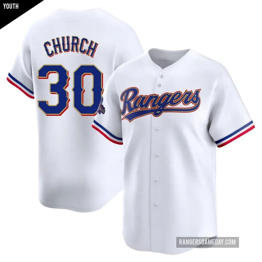 Youth Texas Rangers ＃30 Marc Church Limited Gold White 2024 Collection Jersey