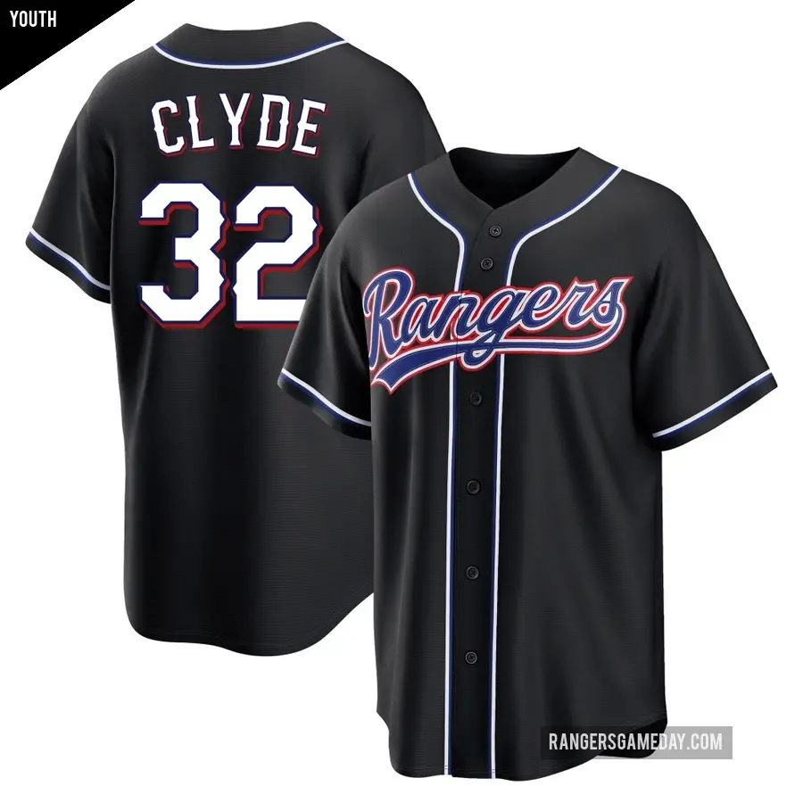 Youth Texas Rangers ＃32 David Clyde Replica Black Fashion Out Jersey