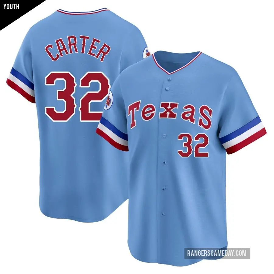 Youth Texas Rangers ＃32 Evan Carter Limited Light Blue Cooperstown Collection Jersey