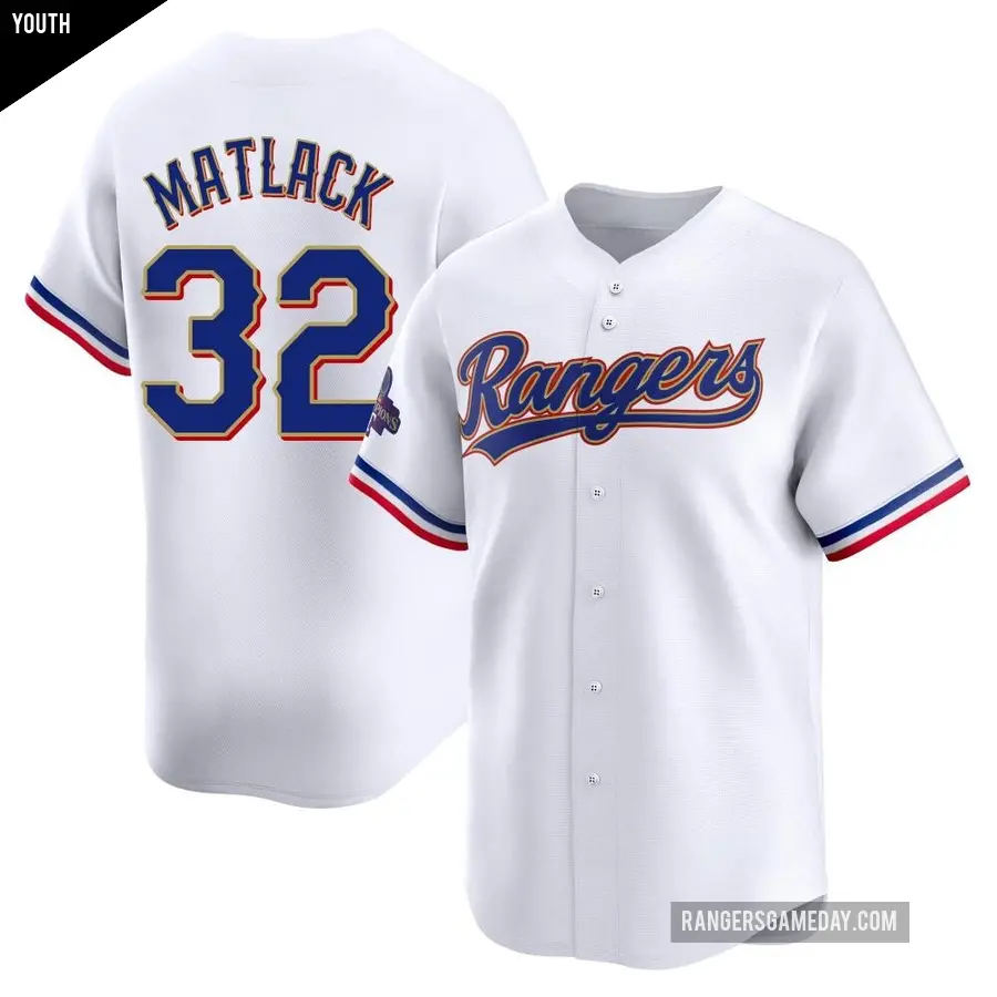 Youth Texas Rangers ＃32 Jon Matlack Limited Gold White 2024 Collection Jersey