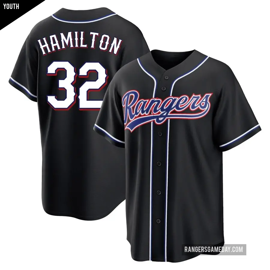 Youth Texas Rangers ＃32 Josh Hamilton Replica Black Fashion Out Jersey