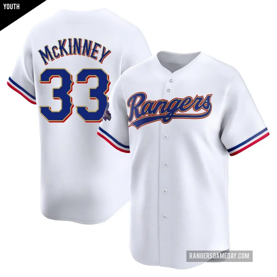 Youth Texas Rangers ＃33 Billy McKinney Limited Gold White 2024 Collection Jersey