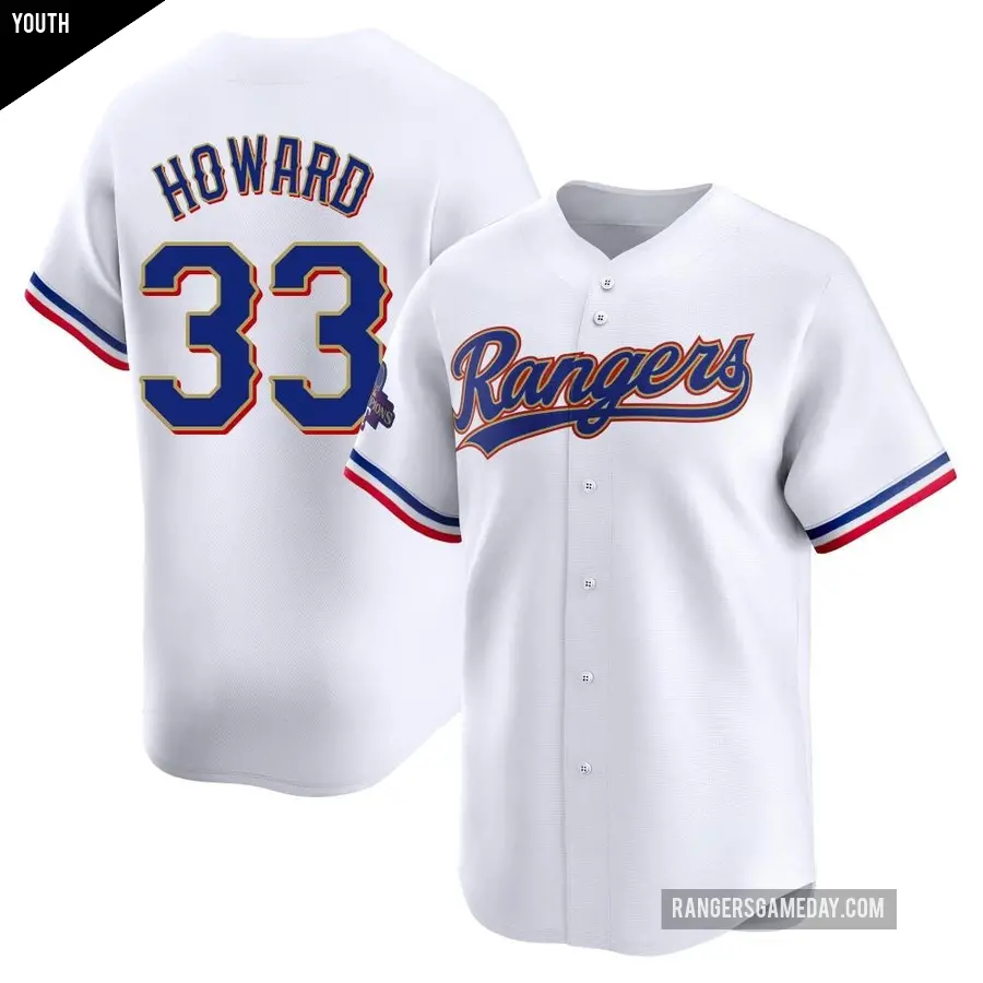Youth Texas Rangers ＃33 Frank Howard Limited Gold White 2024 Collection Jersey