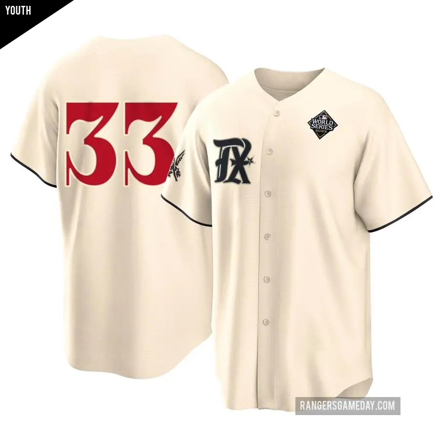 Youth Texas Rangers ＃33 Frank Howard Replica Cream 2023 City Connect 2023 World Series Jersey