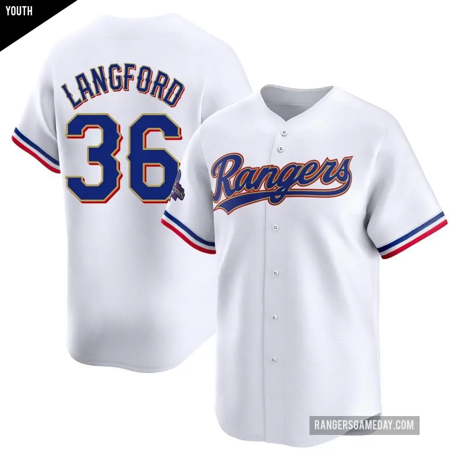 Youth Texas Rangers ＃36 Wyatt Langford Limited Gold White 2024 Collection Jersey