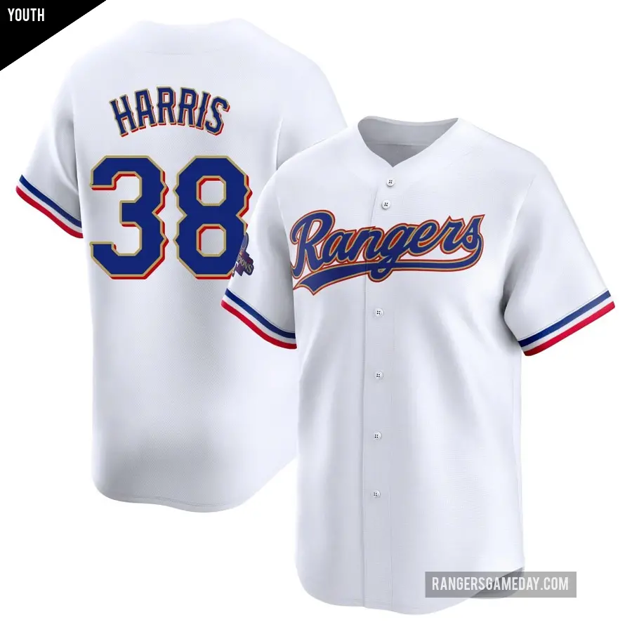 Youth Texas Rangers ＃38 Dustin Harris Limited Gold White 2024 Collection Jersey