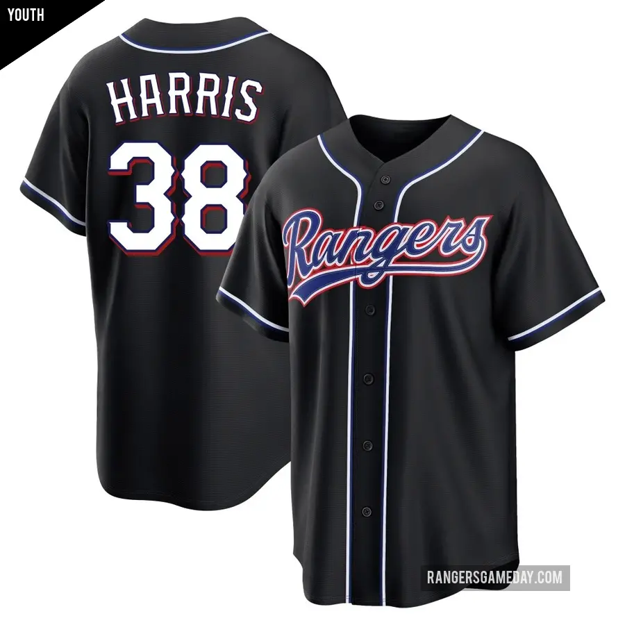 Youth Texas Rangers ＃38 Dustin Harris Replica Black Fashion Out Jersey