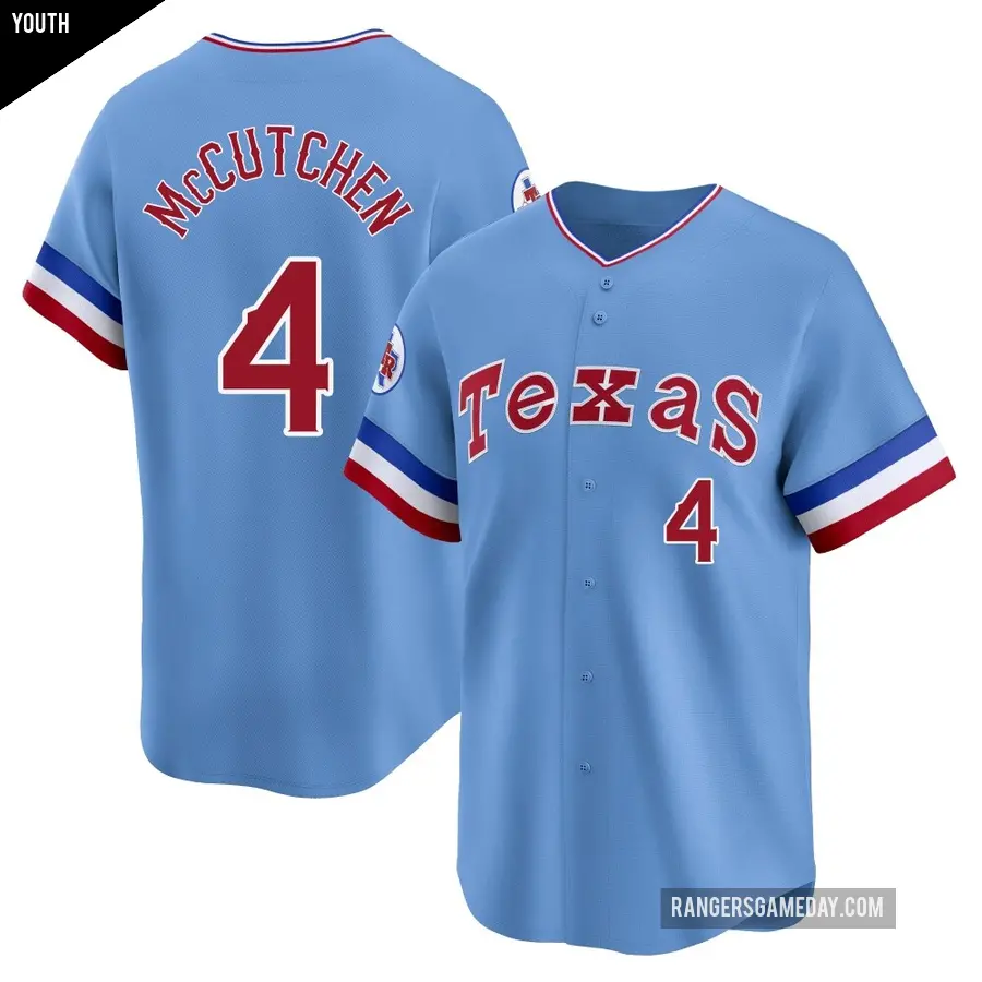 Youth Texas Rangers ＃4 Andrew McCutchen Limited Light Blue Cooperstown Collection Jersey