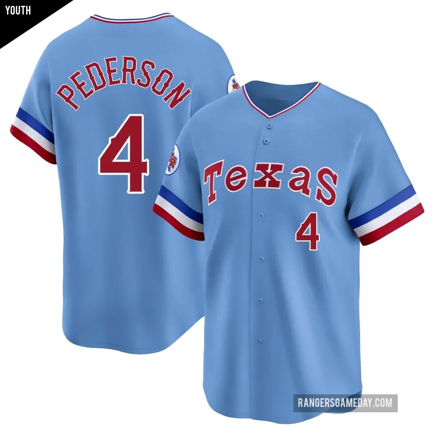 Youth Texas Rangers ＃4 Joc Pederson Limited Light Blue Cooperstown Collection Jersey