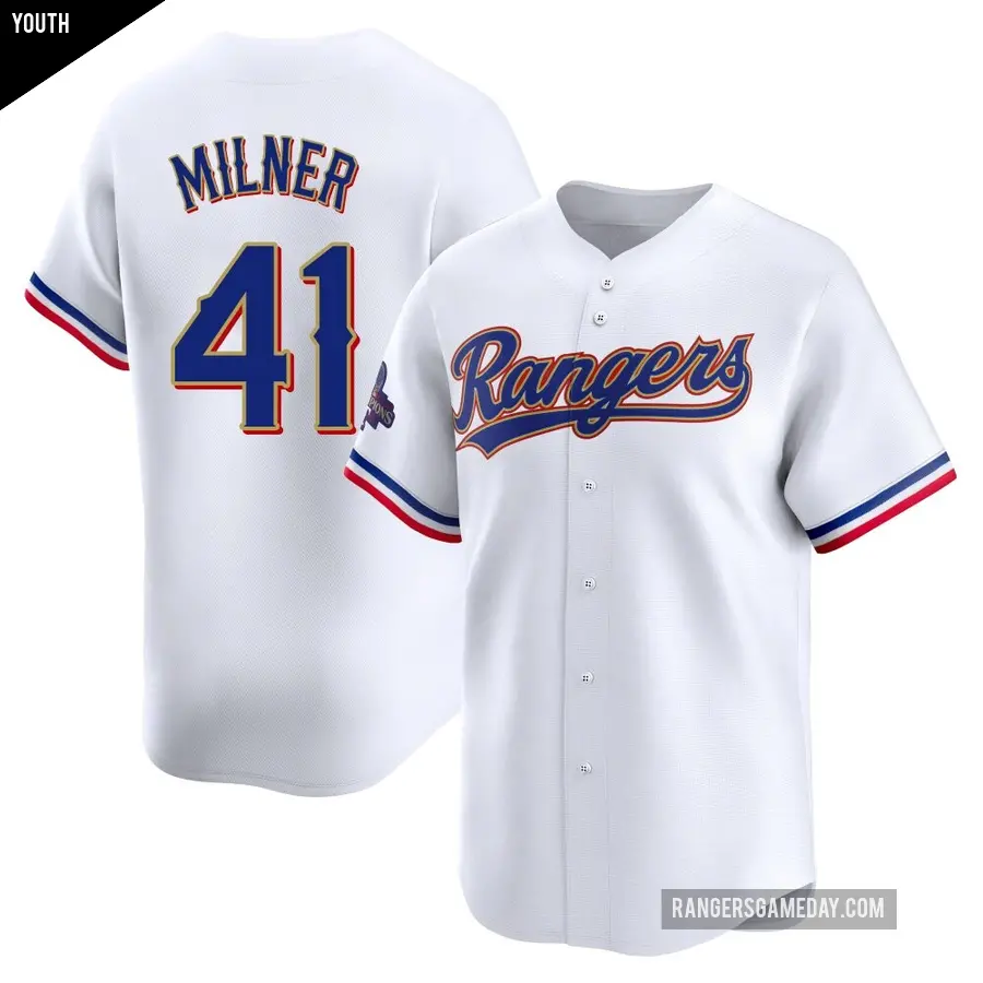 Youth Texas Rangers ＃41 Hoby Milner Limited Gold White 2024 Collection Jersey