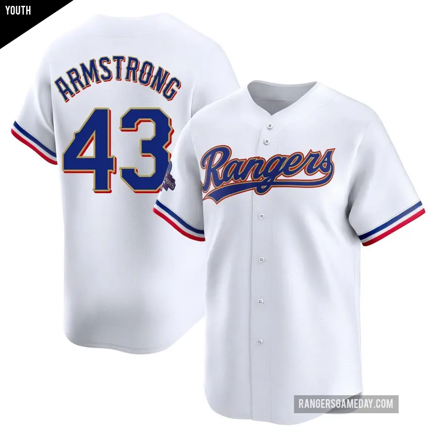 Youth Texas Rangers ＃43 Shawn Armstrong Limited Gold White 2024 Collection Jersey