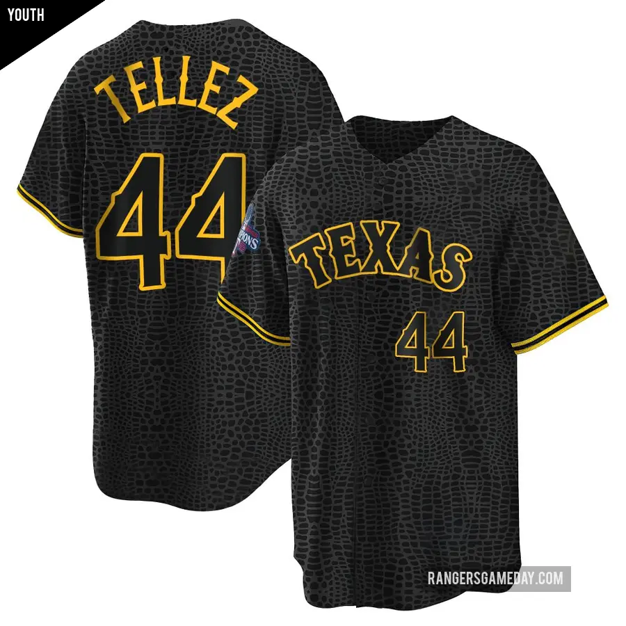 Youth Texas Rangers ＃44 Rowdy Tellez Replica Black Snake Skin City 2023 World Series Champions Jersey