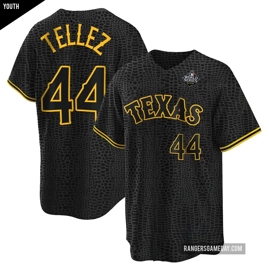 Youth Texas Rangers ＃44 Rowdy Tellez Replica Black Snake Skin City 2023 World Series Jersey