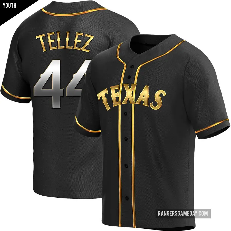 Youth Texas Rangers ＃44 Rowdy Tellez Replica Gold Black en Alternate Jersey
