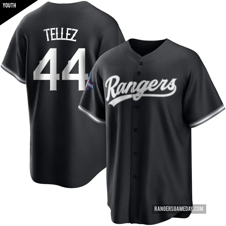 Youth Texas Rangers ＃44 Rowdy Tellez Replica White Black 2023 World Series Champions Jersey