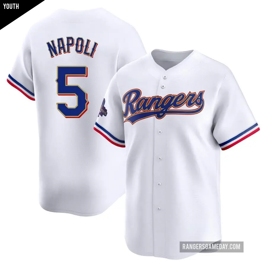 Youth Texas Rangers ＃5 Mike Napoli Limited Gold White 2024 Collection Jersey