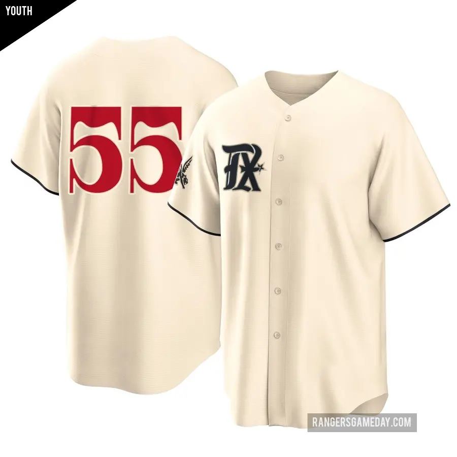 Youth Texas Rangers ＃55 Chris Martin Replica Cream 2023 City Connect Jersey