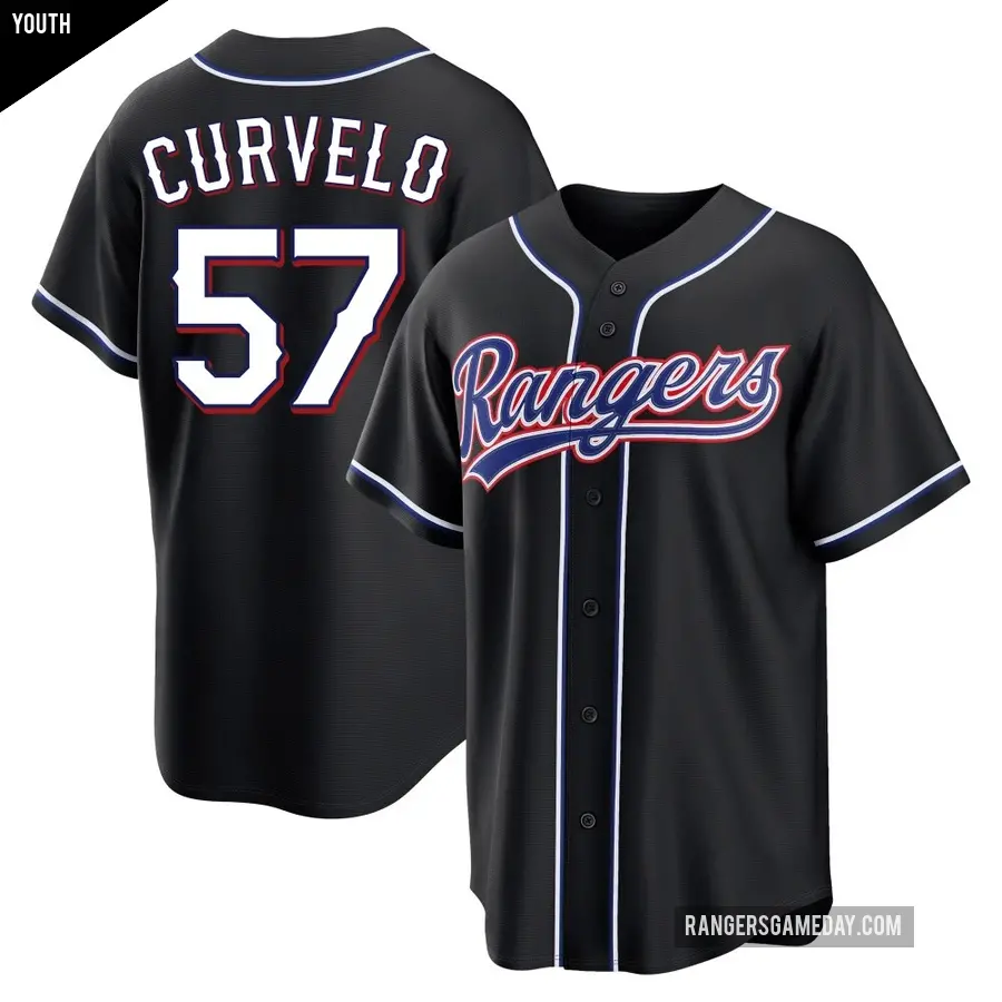 Youth Texas Rangers ＃57 Luis Curvelo Replica Black Fashion Out Jersey
