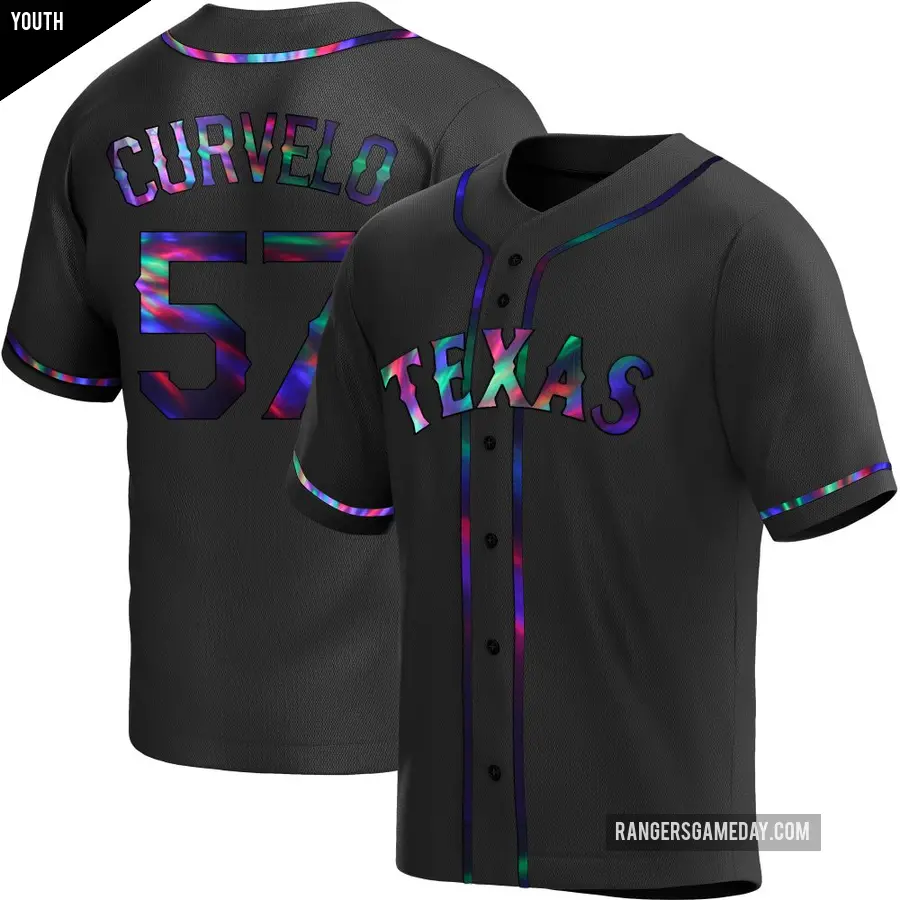 Youth Texas Rangers ＃57 Luis Curvelo Replica Black Holographic Alternate Jersey