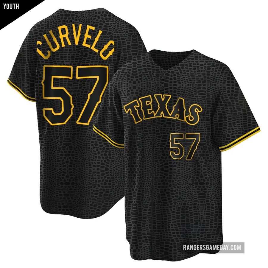 Youth Texas Rangers ＃57 Luis Curvelo Replica Black Snake Skin City Jersey