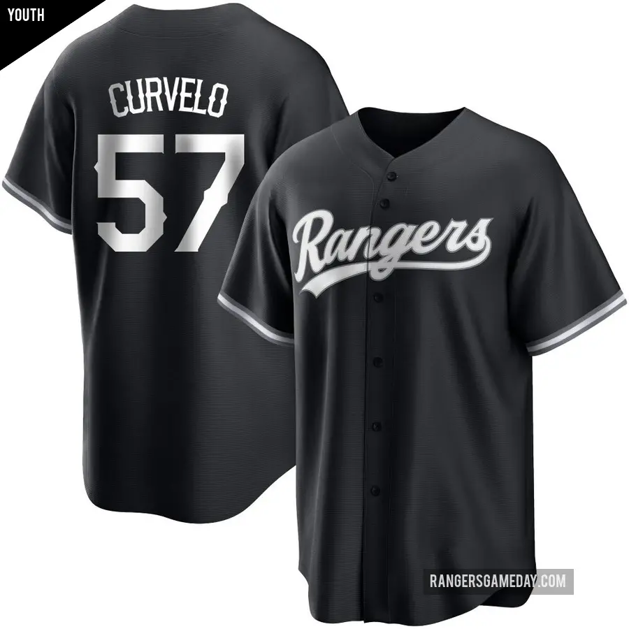 Youth Texas Rangers ＃57 Luis Curvelo Replica Black/White Jersey