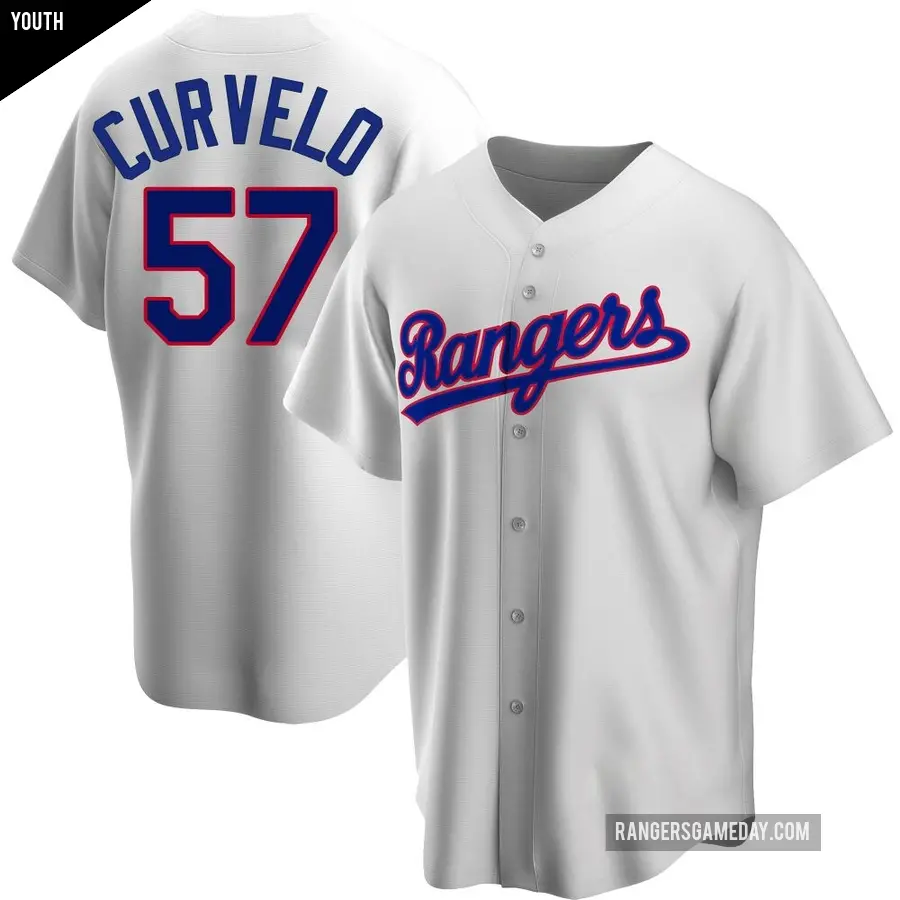 Youth Texas Rangers ＃57 Luis Curvelo Replica White Home Cooperstown Collection Jersey