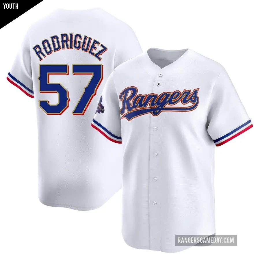 Youth Texas Rangers ＃57 Yerry Rodriguez Limited Gold White 2024 Collection Jersey