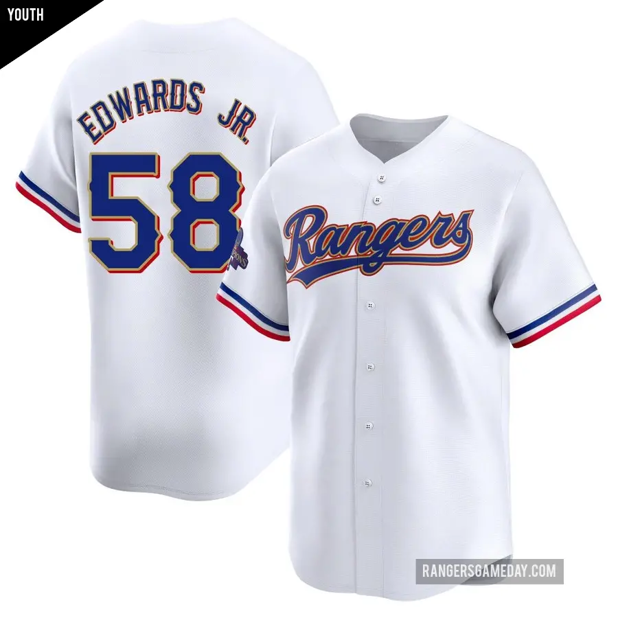 Youth Texas Rangers ＃58 Carl Edwards Jr. Limited Gold White 2024 Collection Jersey