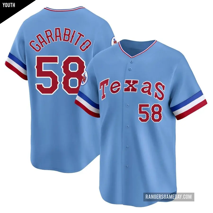 Youth Texas Rangers ＃58 Gerson Garabito Limited Light Blue Cooperstown Collection Jersey