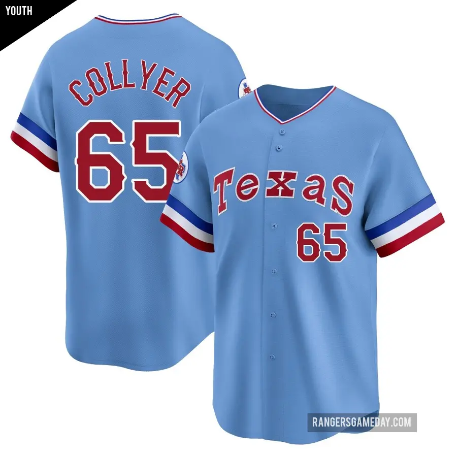 Youth Texas Rangers ＃65 Gavin Collyer Limited Light Blue Cooperstown Collection Jersey