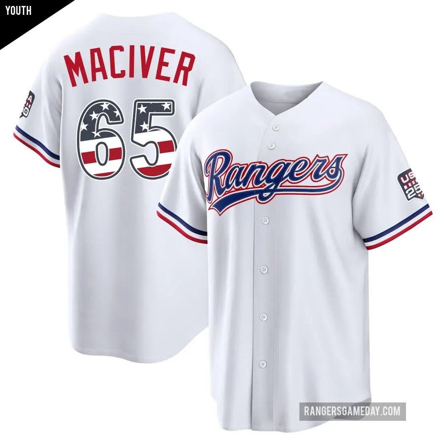 Youth Texas Rangers ＃65 Willie MacIver Limited White USA 250 Fourth Of July Home Stadium Jersey