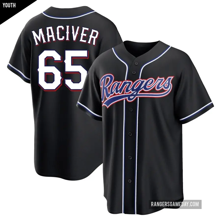 Youth Texas Rangers ＃65 Willie MacIver Replica Black Fashion Out Jersey