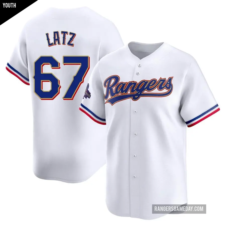 Youth Texas Rangers ＃67 Jacob Latz Limited Gold White 2024 Collection Jersey